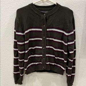 American Eagle Outfitters Green and Purple Cardigan with Striped Design